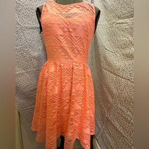 Want and Need Bright Orange Dress With Lace Type Overlay